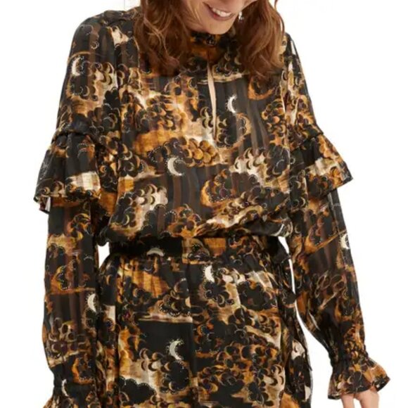 Women's Scotch & Soda Print Ruffle Sleeve Popover Blouse - Sz Small - Picture 1 of 6